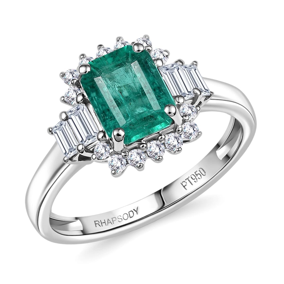 Certified & Appraised Rhapsody AAAA Kagem Zambian Emerald and E-F VS Diamond 2.05 ctw Ring in 950 Platinum (Size 7.0)  image number 0