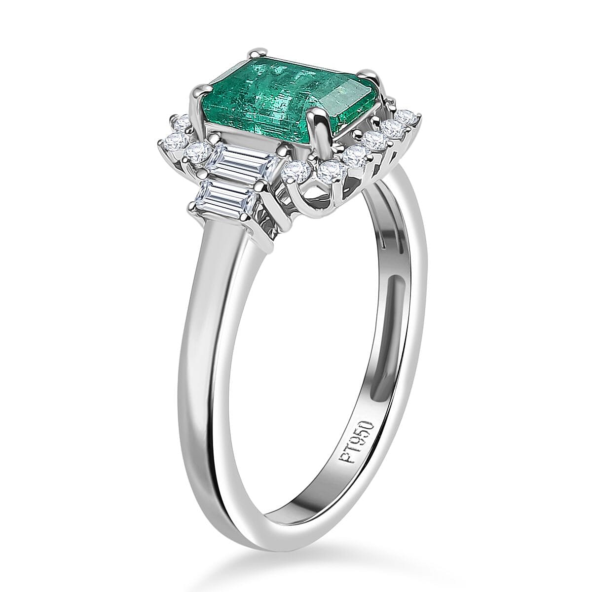 Certified & Appraised Rhapsody AAAA Kagem Zambian Emerald and E-F VS Diamond 2.05 ctw Ring in 950 Platinum (Size 8.0)  image number 3