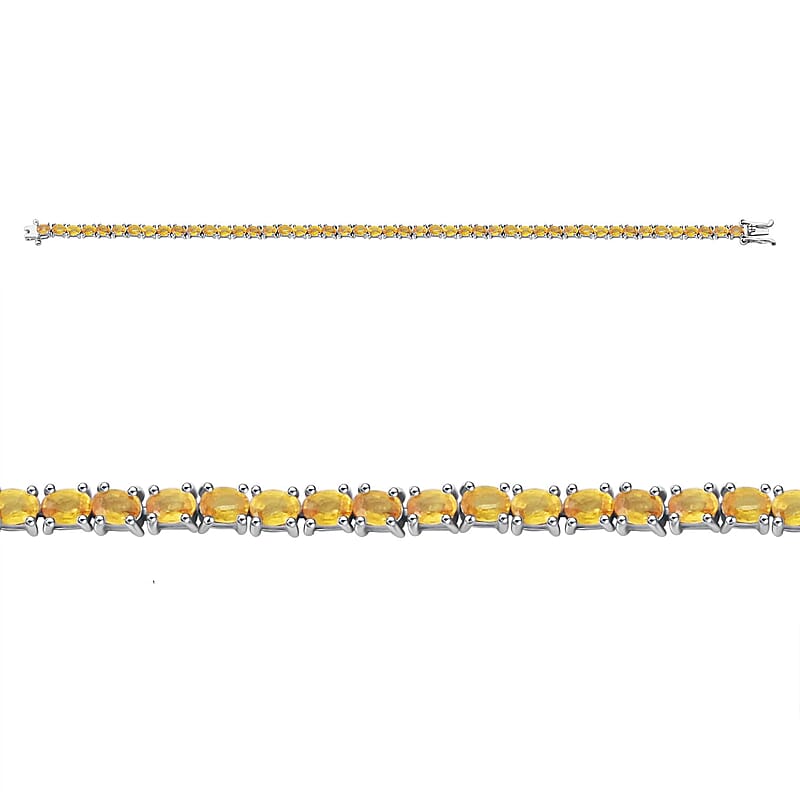D'Joy Yellow Sapphire 10.80 ctw Bracelet in Rhodium Over Sterling Silv (8.00 In) 
