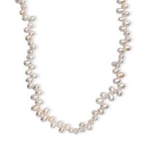 White Freshwater Pearl Oval Shape Necklace in Rhodium Over Sterling Silver 18 Inches