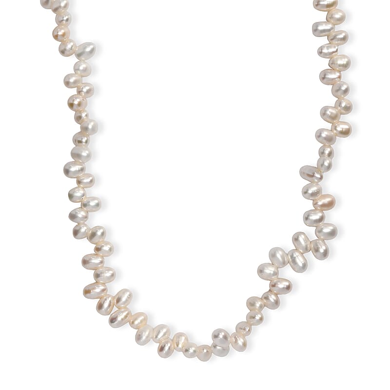 White Freshwater Pearl Oval Shape Bubble Necklace in Rhodium Over Sterling Silver 18 Inches