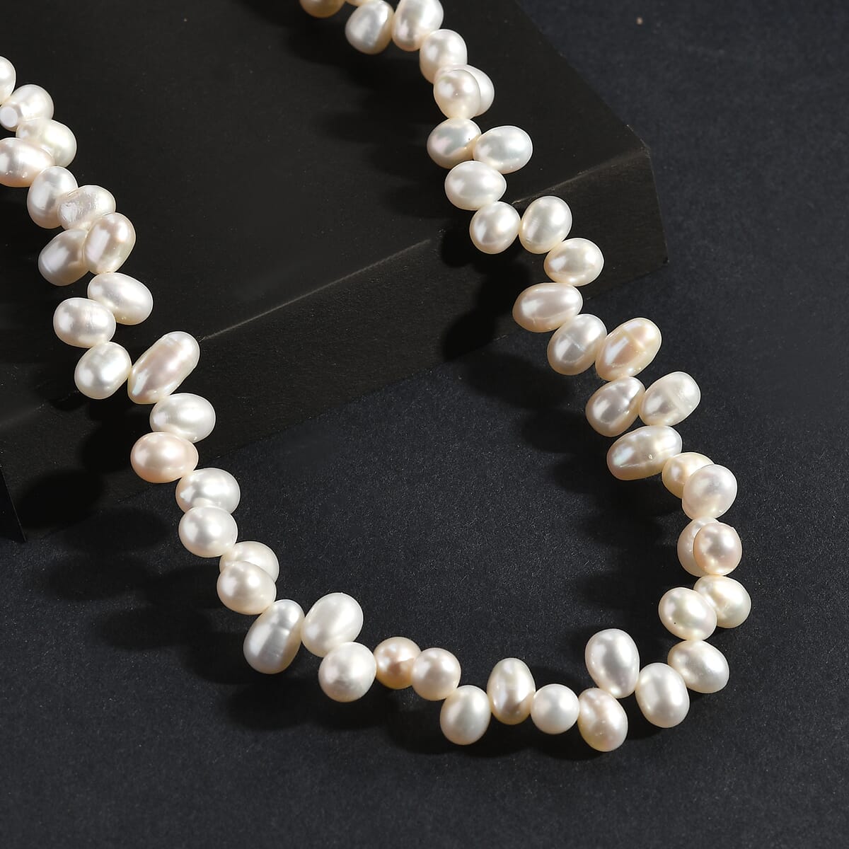 White Freshwater Pearl Oval Shape Bubble Necklace in Rhodium Over Sterling Silver 18 Inches image number 1