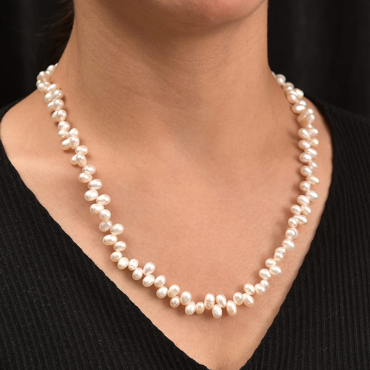 White Freshwater Pearl Oval Shape Bubble Necklace in Rhodium Over Sterling Silver 18 Inches image number 2