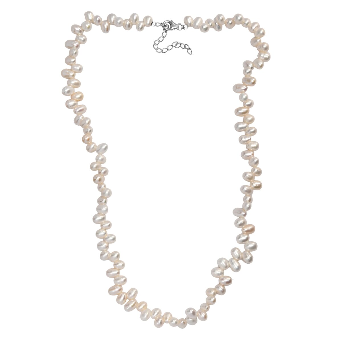 White Freshwater Pearl Oval Shape Bubble Necklace in Rhodium Over Sterling Silver 18 Inches image number 3