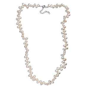 White Freshwater Pearl Oval Shape Bubble Necklace in Rhodium Over Sterling Silver 18 Inches