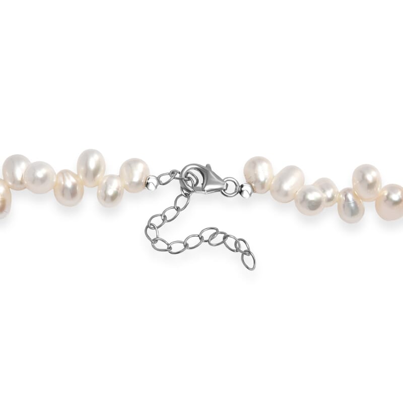 White Freshwater Pearl Oval Shape Bubble Necklace in Rhodium Over Sterling Silver 18 Inches