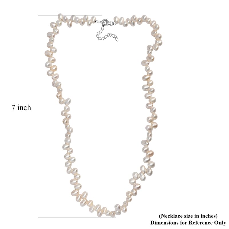 White Freshwater Pearl Oval Shape Bubble Necklace in Rhodium Over Sterling Silver 18 Inches
