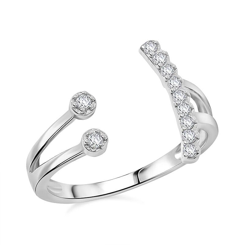 Simulated Diamond 0.20 ctw Ring in Rhodium Over Sterling Silver (Size 10.0) 