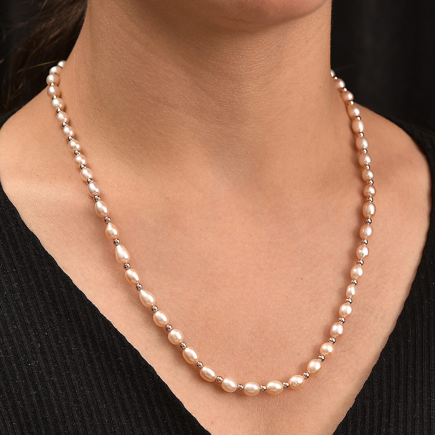 Lavender Pearl Necklace (18 Inches) in 18K Vermeil Rose Gold Over Sterling Silver
