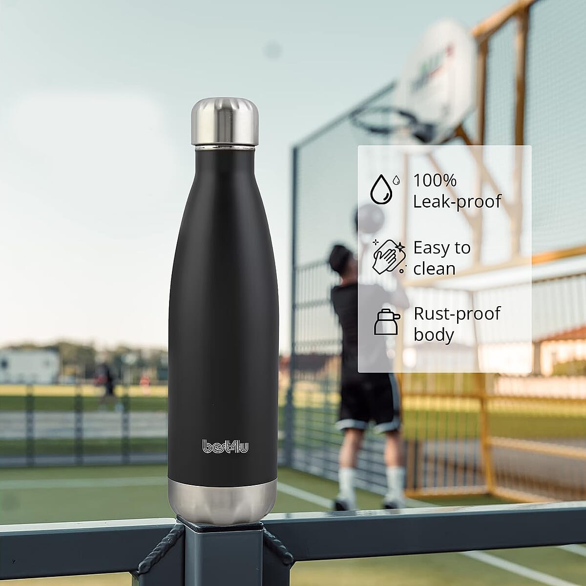 Best 4 U 17oz Insulated Stainless Steel Water Bottle -Black image number 2