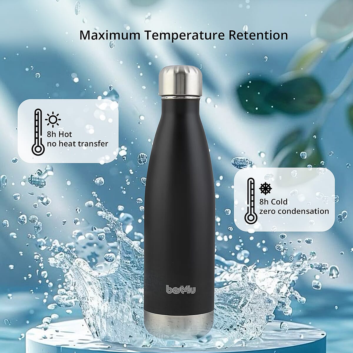 Best 4 U 17oz Insulated Stainless Steel Water Bottle -Black image number 3