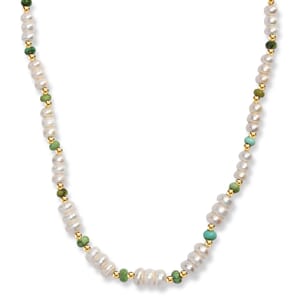 White Fresh Water Pearl and Sonoran Gold Turquoise 17.00 ctw Necklace in 18K Vermeil Yellow Gold Over Sterling Silver 18 Inches