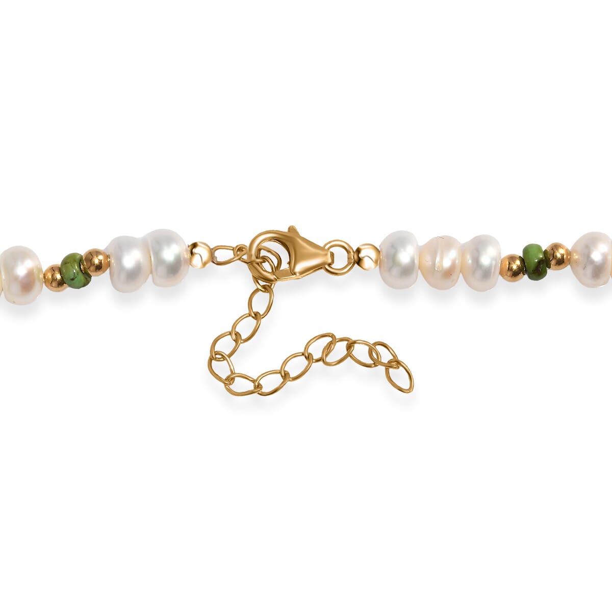 White Fresh Water Pearl and Sonoran Gold Turquoise 17.00 ctw Necklace in 18K Vermeil Yellow Gold Over Sterling Silver 18 Inches image number 4