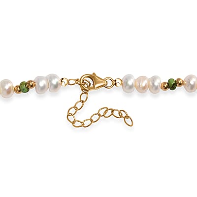 White Fresh Water Pearl and Sonoran Gold Turquoise 17.00 ctw Necklace in 18K Vermeil Yellow Gold Over Sterling Silver 18 Inches