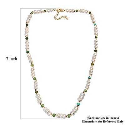 White Fresh Water Pearl and Sonoran Gold Turquoise 17.00 ctw Necklace in 18K Vermeil Yellow Gold Over Sterling Silver 18 Inches