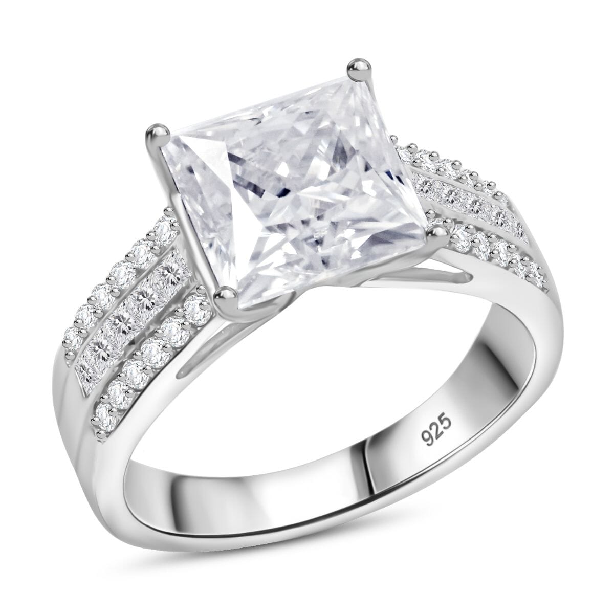 Moissanite 3.20 ctw Ring in Rhodium Over Sterling Silver (Size 10.0) image number 0