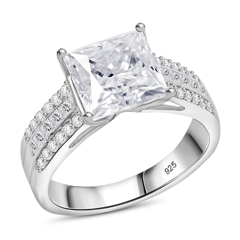 Moissanite 3.20 ctw Ring in Rhodium Over Sterling Silver (Size 10.0)