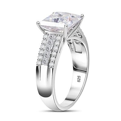 Moissanite 3.20 ctw Ring in Rhodium Over Sterling Silver (Size 10.0)