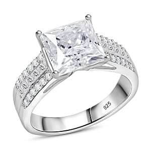 Moissanite 3.20 ctw Ring in Rhodium Over Sterling Silver (Size 6.0)