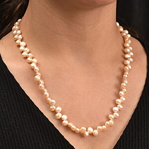 Peach Fresh Water Pearl Bubble Necklace in 18K Vermeil Yellow Gold Over Sterling Silver 18 Inches