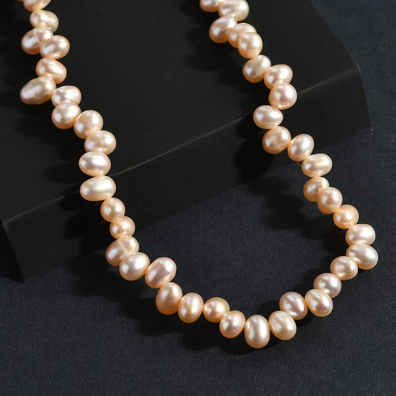 GCS Peach Freshwater Pearl Necklace in 18K Vermeil Yellow Gold Over Sterling Silver 18 Inches