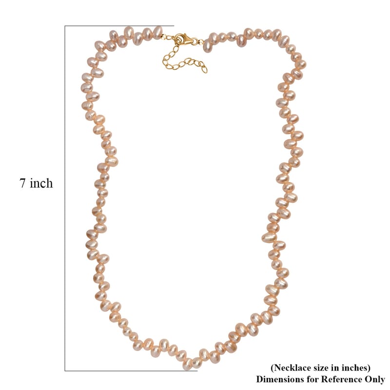 GCS Peach Freshwater Pearl Necklace in 18K Vermeil Yellow Gold Over Sterling Silver 18 Inches