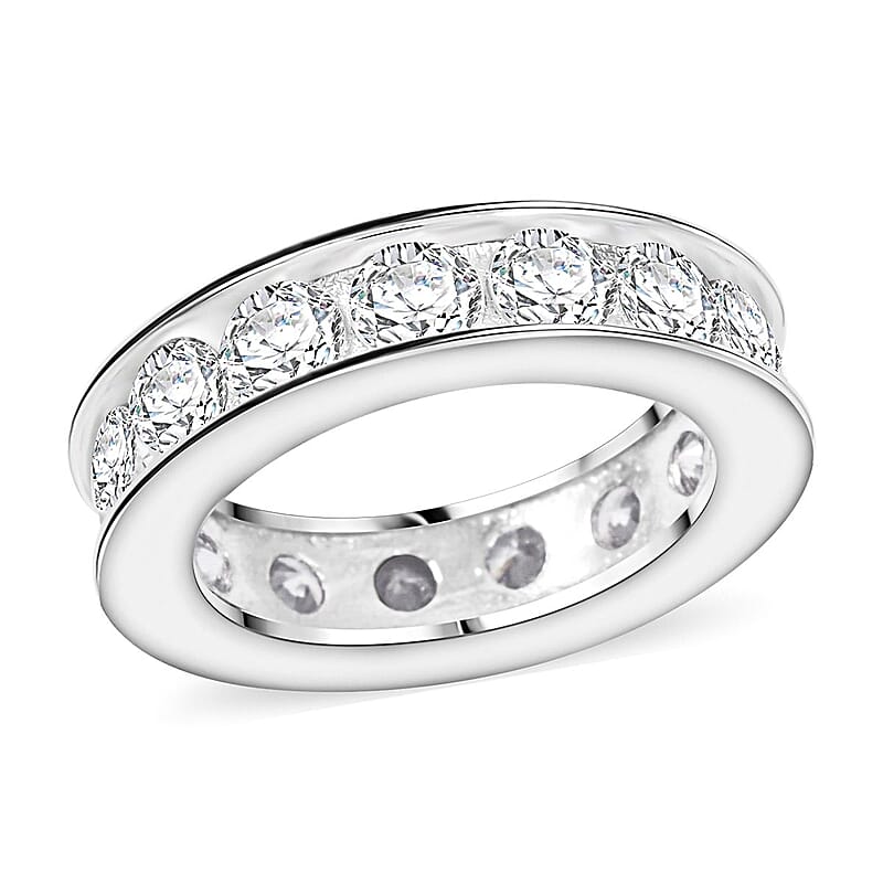 Simulated Diamond 0.60 ctw Ring in Rhodium Over Sterling Silver (Size 10.0) 
