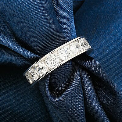 Simulated Diamond 0.60 ctw Ring in Rhodium Over Sterling Silver (Size 10.0) 