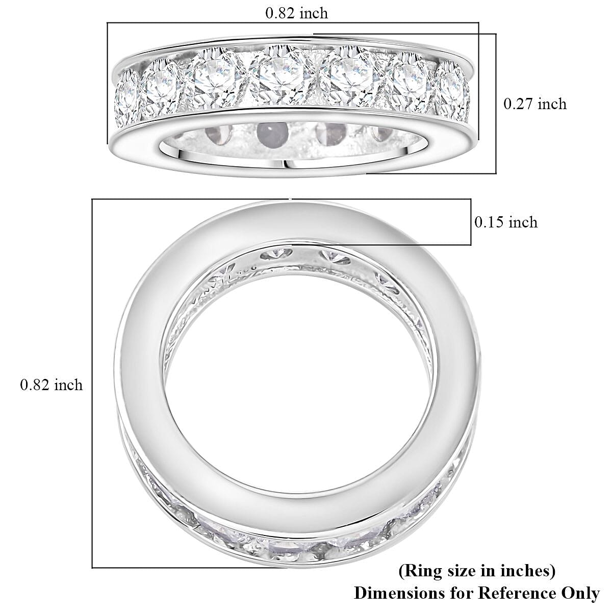 Simulated Diamond 0.60 ctw Ring in Rhodium Over Sterling Silver (Size 9.0)  image number 4