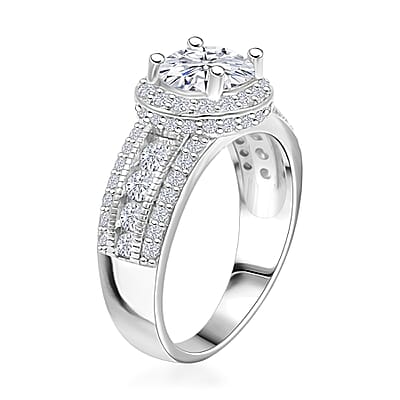 Simulated Diamond 2.15 ctw Ring in Rhodium Over Sterling Silver (Size 10.0) 