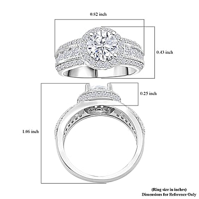 Simulated Diamond 2.15 ctw Ring in Rhodium Over Sterling Silver (Size 10.0) 