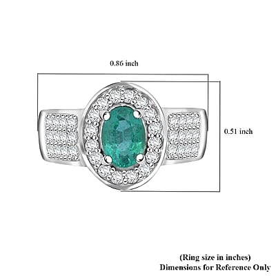 Kagem Zambian Emerald and White Zircon 1.60 ctw Ring in Rhodium Over Sterling Silver (Size 7.0)