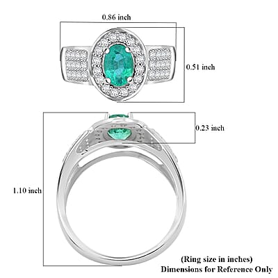 Kagem Zambian Emerald and White Zircon 1.60 ctw Ring in Rhodium Over Sterling Silver (Size 7.0)