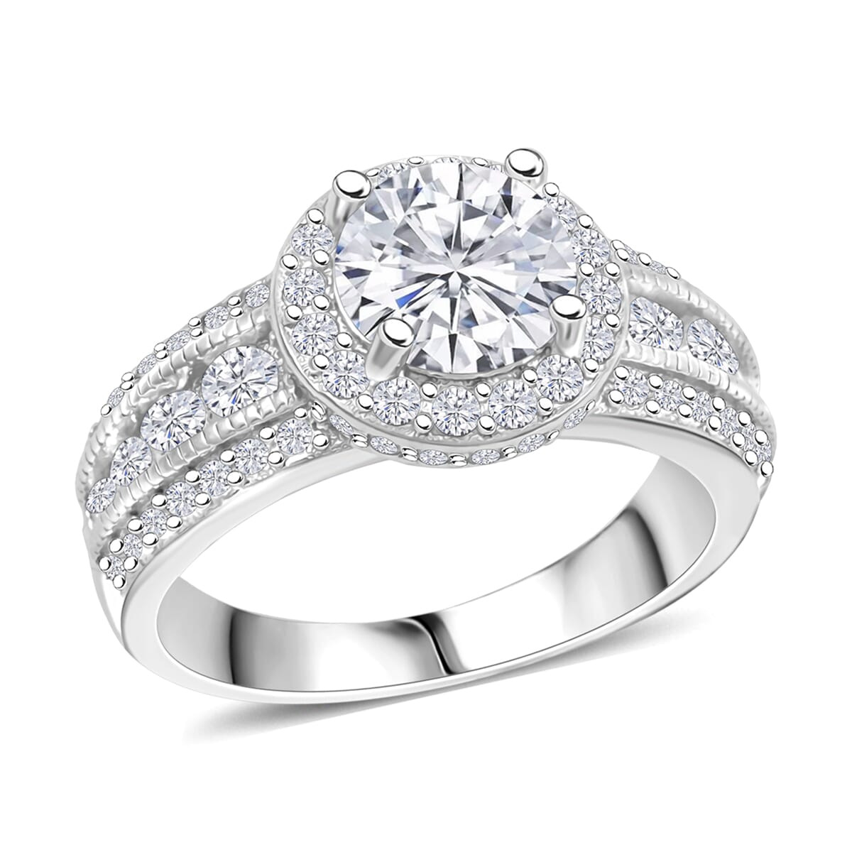 Simulated Diamond 3.65 ctw Ring in Rhodium Over Sterling Silver (Size 5.0)  image number 0