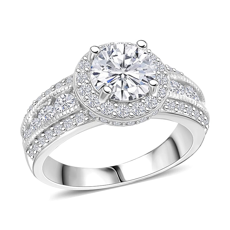 Simulated Diamond 3.65 ctw Ring in Rhodium Over Sterling Silver (Size 5.0) 