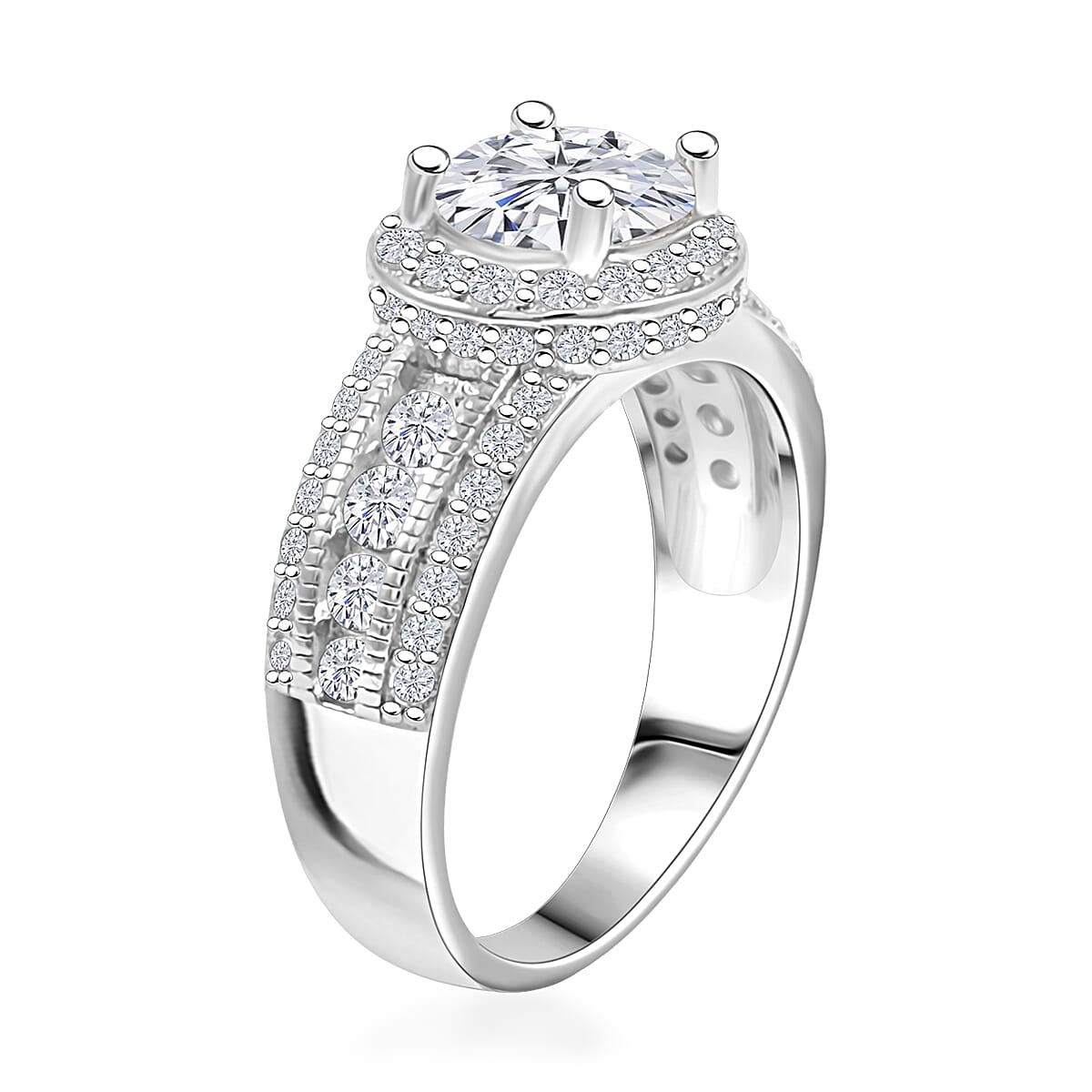Simulated Diamond 3.65 ctw Ring in Rhodium Over Sterling Silver (Size 5.0) 