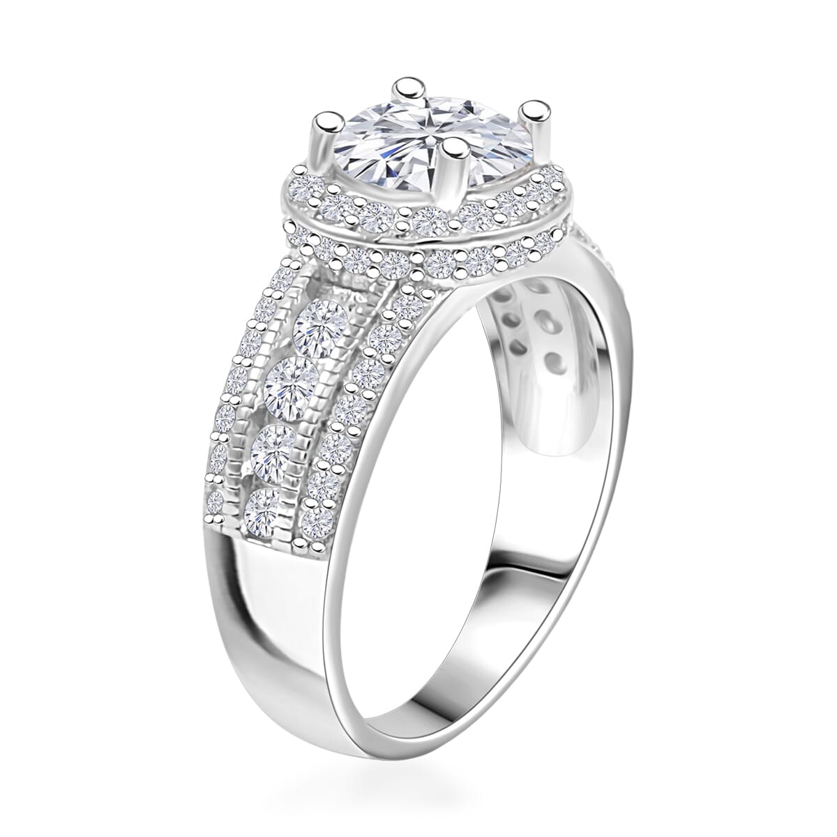 Simulated Diamond 3.65 ctw Ring in Rhodium Over Sterling Silver (Size 5.0)  image number 2
