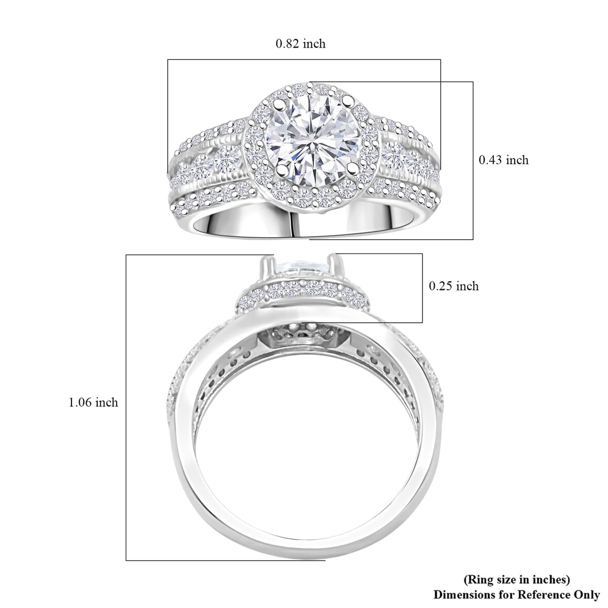 Simulated Diamond 3.65 ctw Ring in Rhodium Over Sterling Silver (Size 5.0)  image number 3