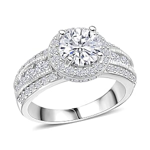 Simulated Diamond 3.65 ctw Ring in Rhodium Over Sterling Silver (Size 6.0) 