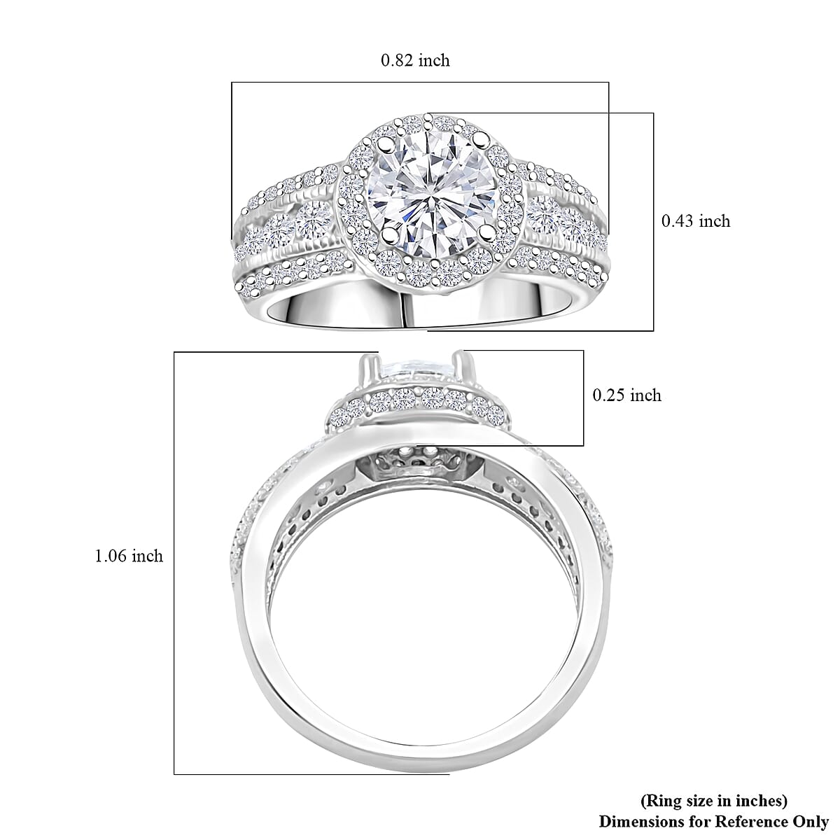 Simulated Diamond 3.65 ctw Ring in Rhodium Over Sterling Silver (Size 6.0)  image number 3