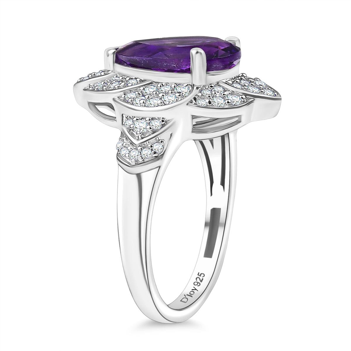 D'Joy Premium Moroccan Amethyst and White Zircon 3.40 ctw Midnight Lotus Ring in Rhodium Over Sterling Silver (Size 10.0) image number 3