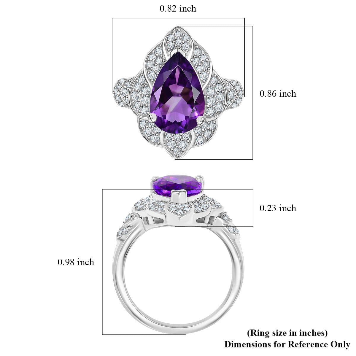 D'Joy Premium Moroccan Amethyst and White Zircon 3.40 ctw Midnight Lotus Ring in Rhodium Over Sterling Silver (Size 10.0) image number 5