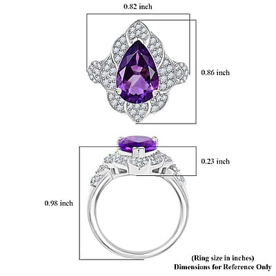 D'Joy Premium Moroccan Amethyst and White Zircon 3.40 ctw Midnight Lotus Ring in Rhodium Over Sterling Silver (Size 10.0)