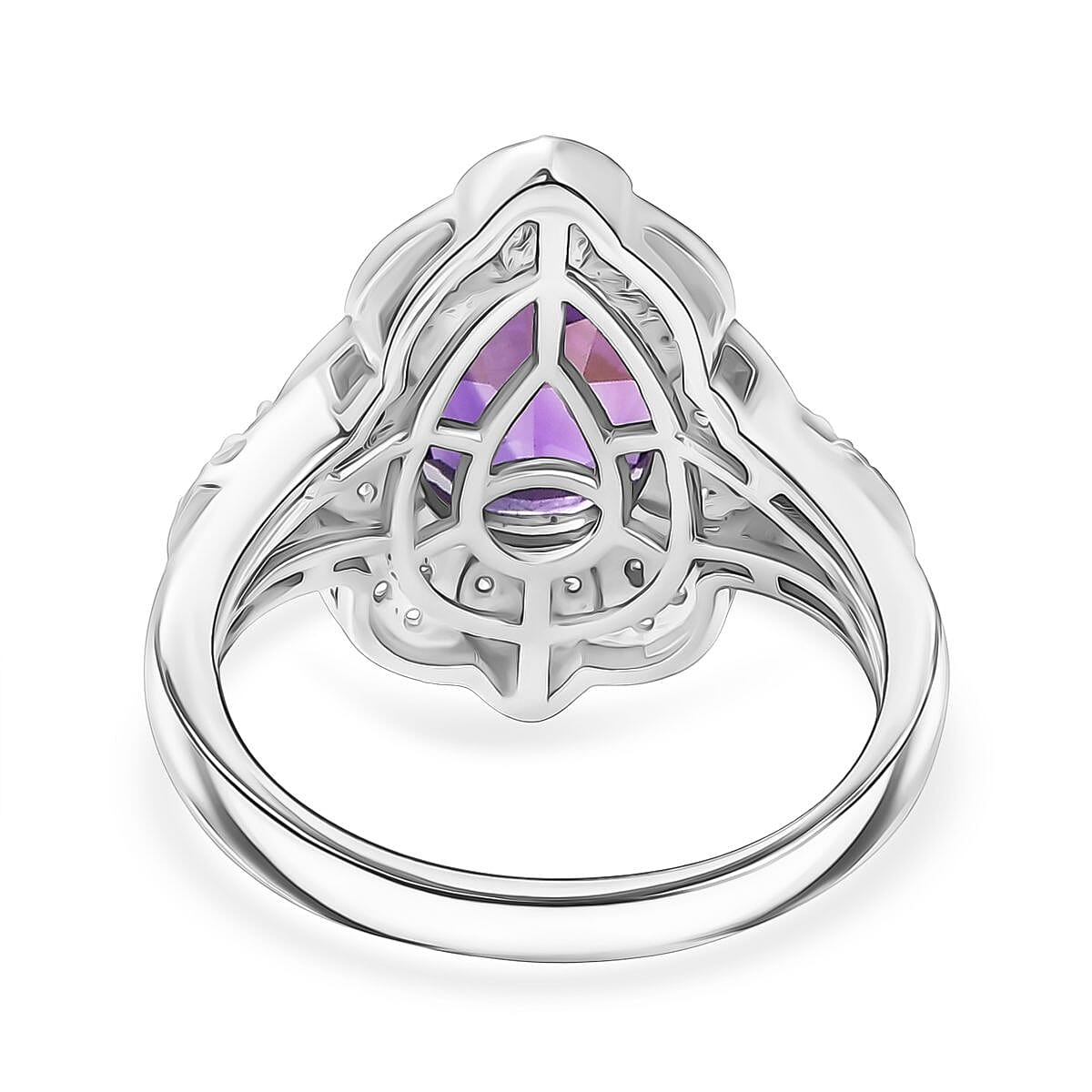 D'Joy Premium Moroccan Amethyst and White Zircon 3.40 ctw Midnight Lotus Ring in Rhodium Over Sterling Silver (Size 5.0) image number 4