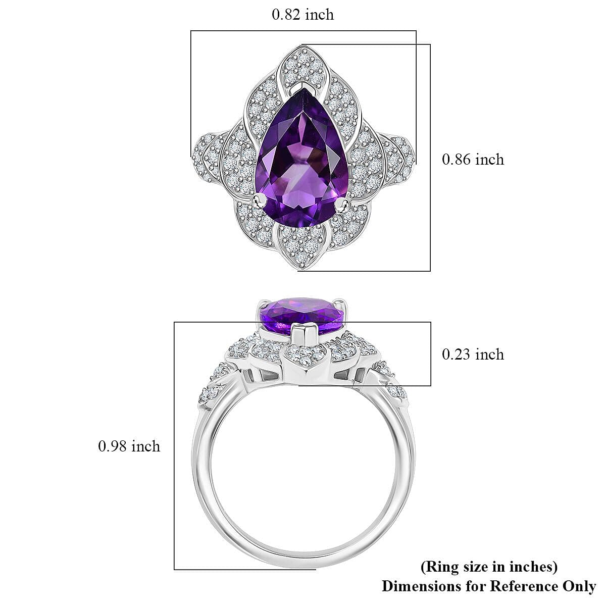 D'Joy Premium Moroccan Amethyst and White Zircon 3.40 ctw Midnight Lotus Ring in Rhodium Over Sterling Silver (Size 5.0) image number 5