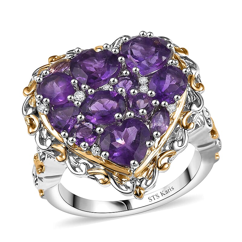 Karis African Amethyst and Multi Gemstone 3.85 ctw Heart of Elegance Ring in 18K YG Plated and Platinum Bond (Size 10.0)