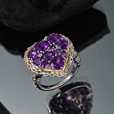 Karis African Amethyst and Multi Gemstone 3.85 ctw Heart of Elegance Ring in 18K YG Plated and Platinum Bond (Size 10.0)