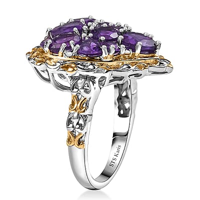Karis African Amethyst and Multi Gemstone 3.85 ctw Heart of Elegance Ring in 18K YG Plated and Platinum Bond (Size 10.0)
