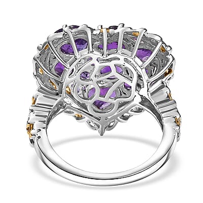 Karis African Amethyst and Multi Gemstone 3.85 ctw Heart of Elegance Ring in 18K YG Plated and Platinum Bond (Size 10.0)