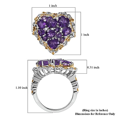 Karis African Amethyst and Multi Gemstone 3.85 ctw Heart of Elegance Ring in 18K YG Plated and Platinum Bond (Size 10.0)